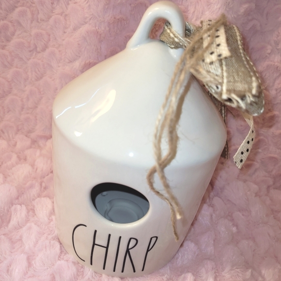 2-sided Rae Dunn "Chirp" birdhouse with ribbon & bird/branch print on back. - Picture 5 of 16